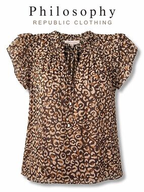Brown Leopard Print Flutter Sleeve Top